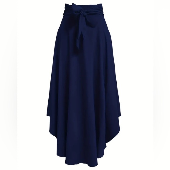 Yitemei Women’s High Waist Solid Swing Maxi Skirt w/Asymmetrical Hem & Pockets - Picture 14 of 16